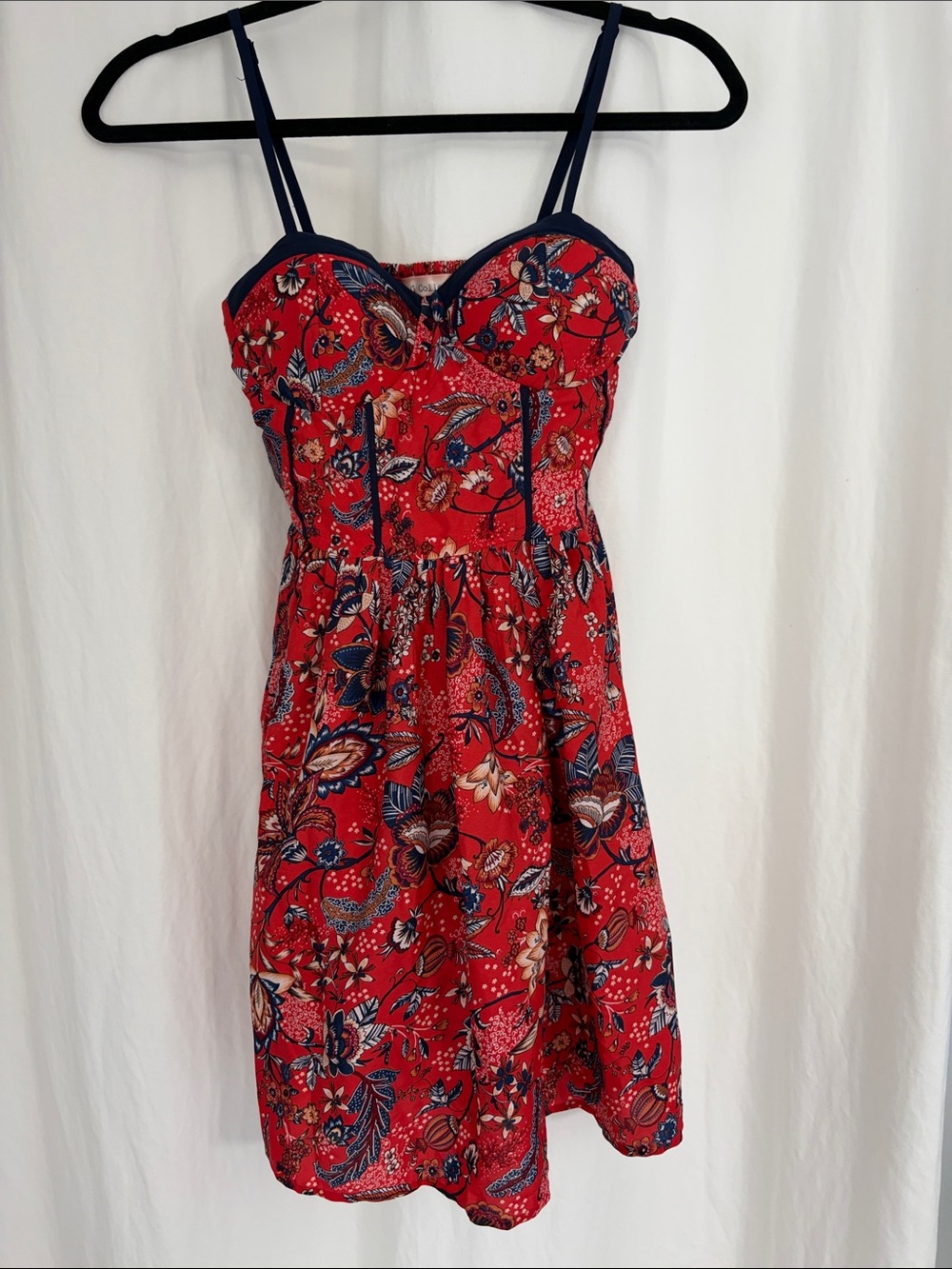 NWT Women's Red Floral Mini Dress with Navy Trim
